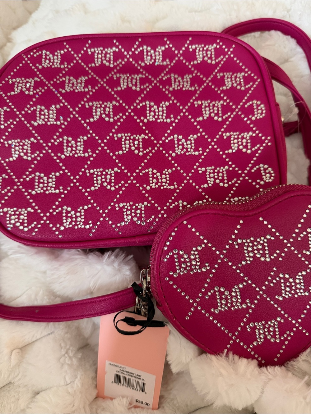 Juicy Couture Fuchsia Studded Crossbody Bag with Heart Pouch - Women